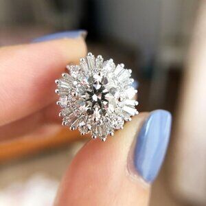 🔥Super Large Flower Zircon Wedding Silver Plated Dainty Ring UNVN12199
